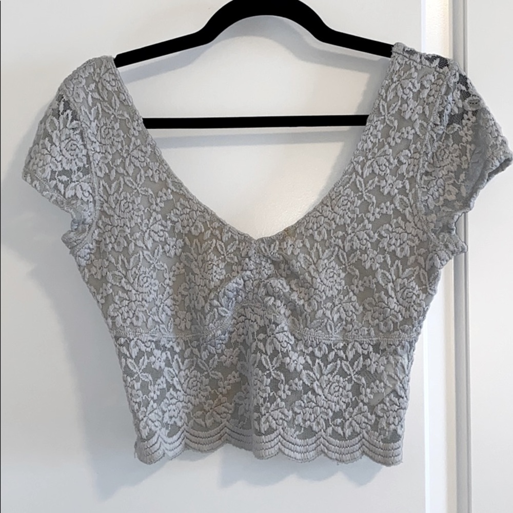 Gray lace crop top-like new!